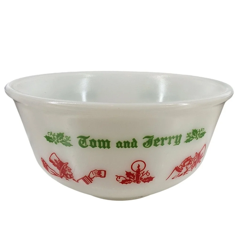 Vintage‎ Fire-King Tom and Jerry Punch Bowl Set - 6 Mugs Milk Glass Holiday